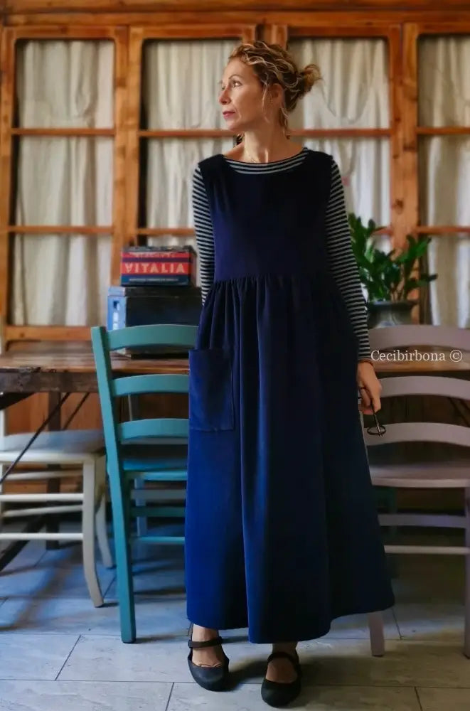 Grembiule in velluto a coste bluette (Ref. 52) grembiule donna tessuti moderni