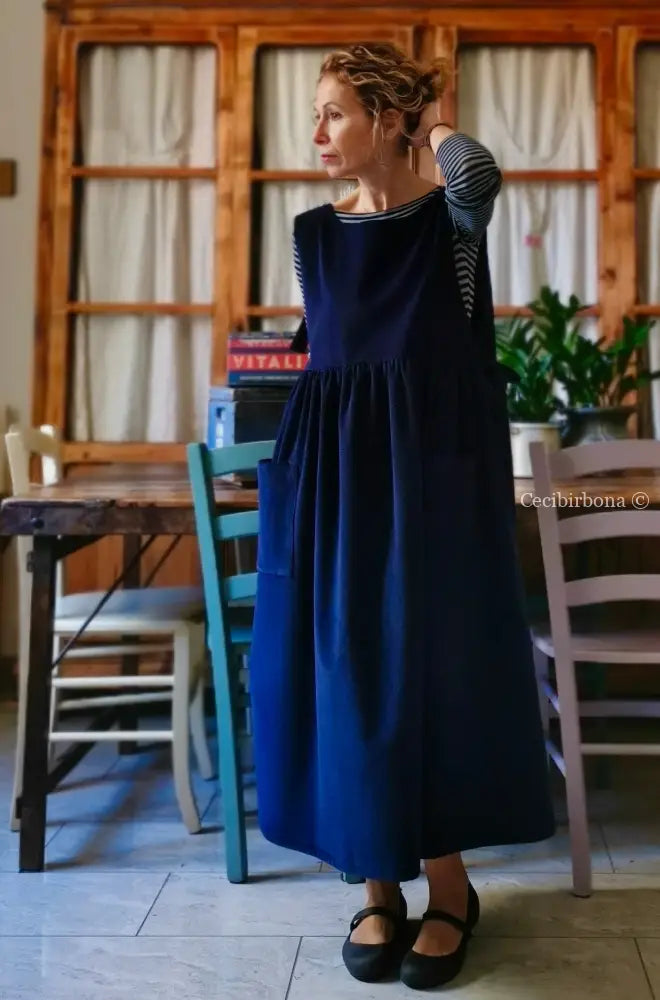 Grembiule in velluto a coste bluette (Ref. 52) grembiule donna tessuti moderni