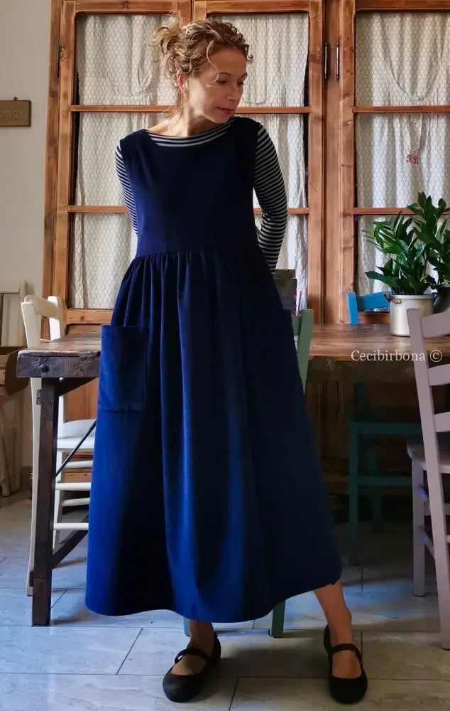 Grembiule in velluto a coste bluette (Ref. 52) grembiule donna tessuti moderni