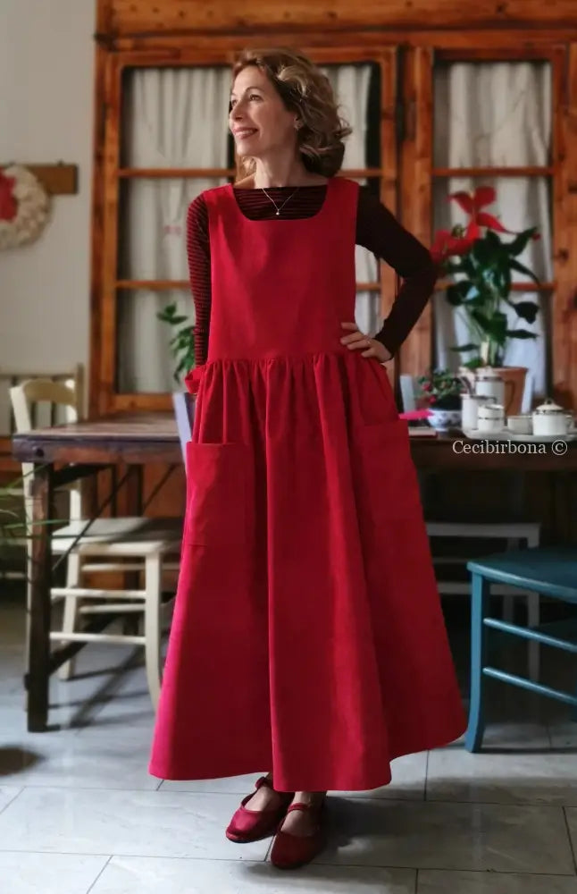 Grembiule in velluto rosso ciliegia (Ref. 460) grembiule donna tessuti moderni