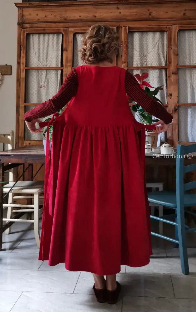 Grembiule in velluto rosso ciliegia (Ref. 460) grembiule donna tessuti moderni