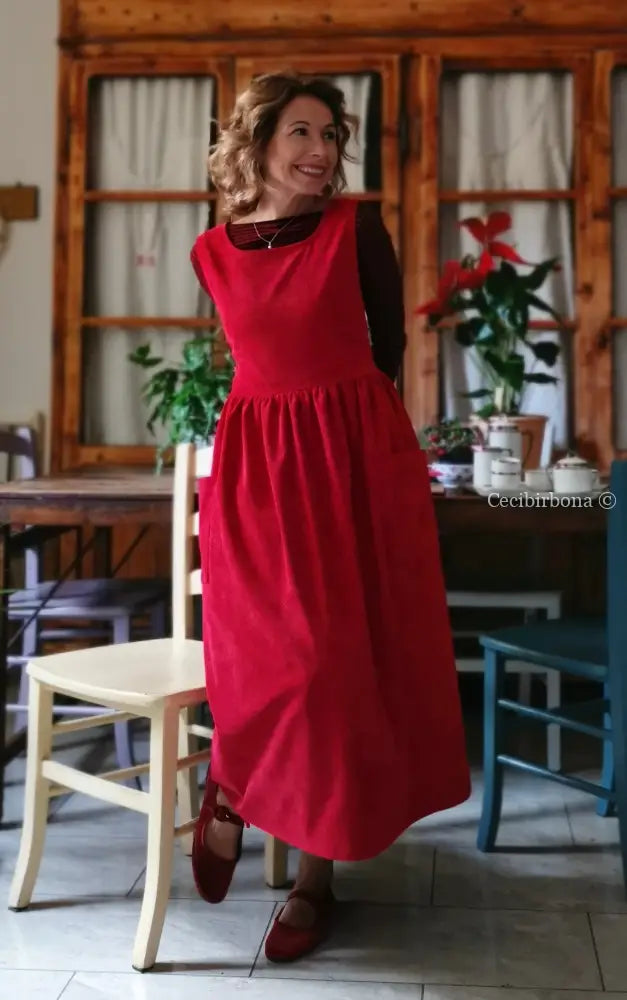 Grembiule in velluto rosso ciliegia (Ref. 460) grembiule donna tessuti moderni