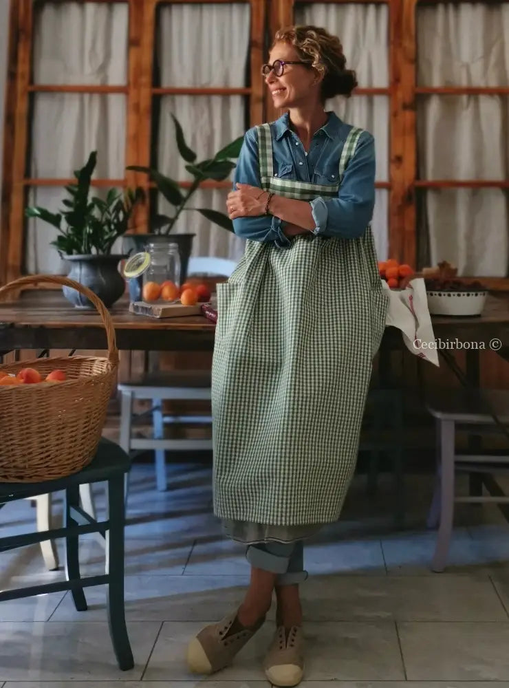 Grembiule lungo con bretelle a quadri verdi (Ref. 39) grembiule donna tessuti moderni