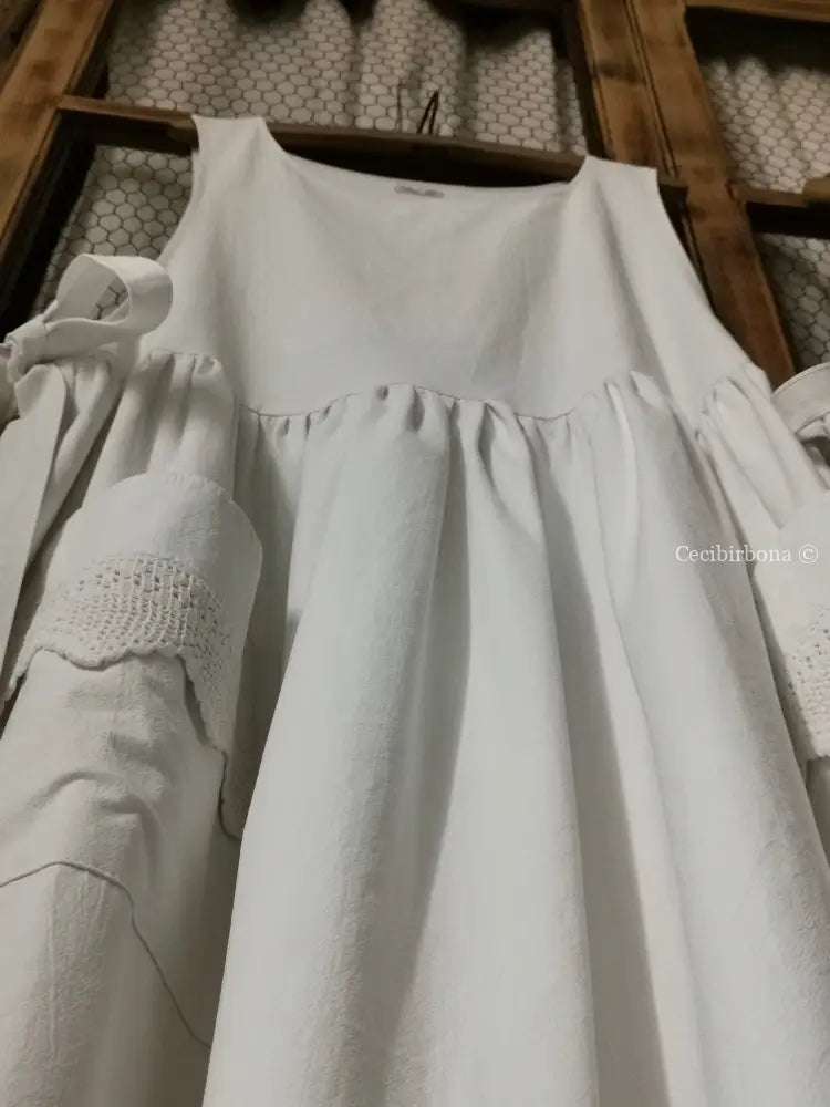 Grembiule lungo da cucina con balza ad uncinetto (Ref. 57) grembiule donna tessuti antichi