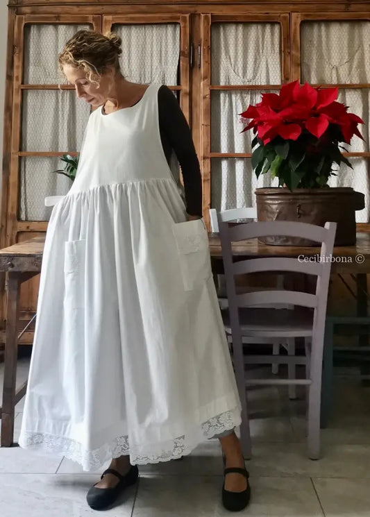 Grembiule lungo da cucina con pizzo (Ref. 13) grembiule donna tessuti antichi