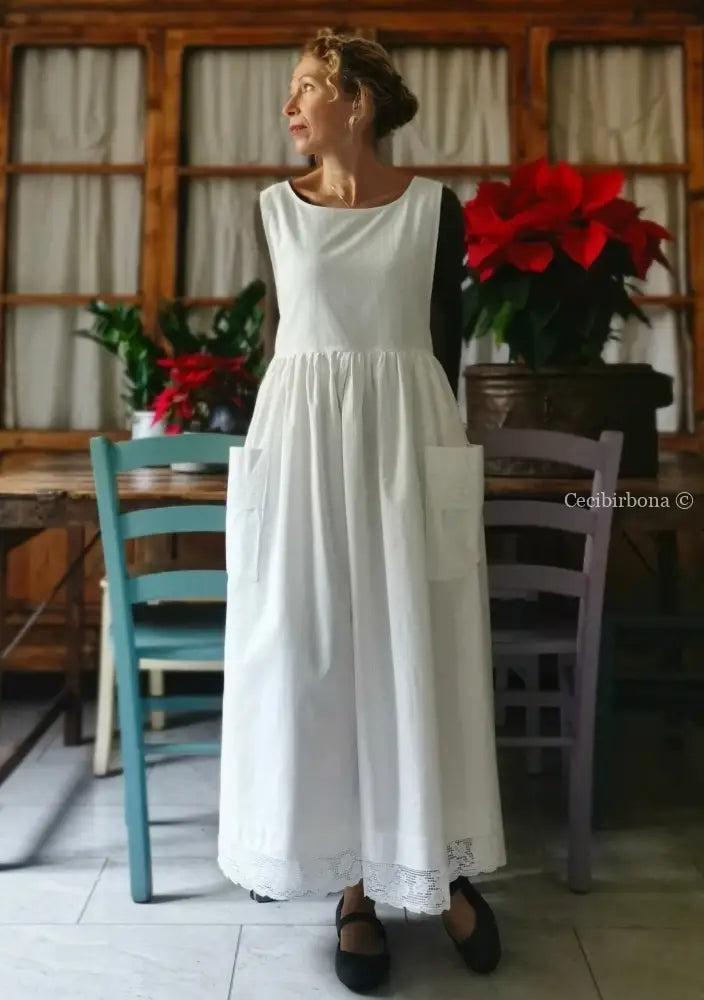 Grembiule lungo da cucina con pizzo (Ref. 13) grembiule donna tessuti antichi