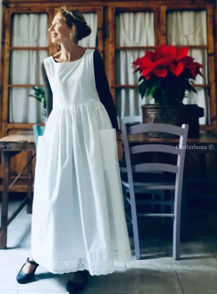 Grembiule lungo da cucina con pizzo (Ref. 13) grembiule donna tessuti antichi