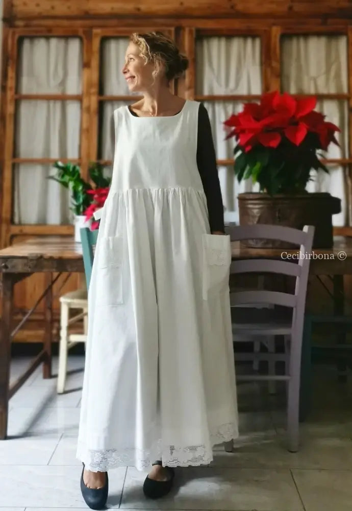 Grembiule lungo da cucina con pizzo (Ref. 13) grembiule donna tessuti antichi