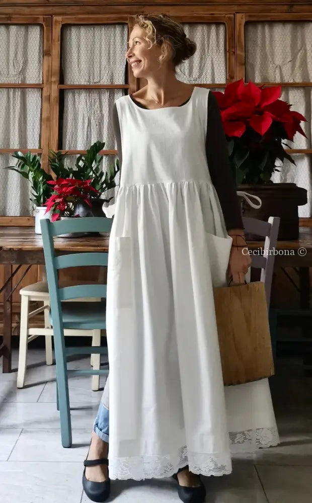 Grembiule lungo da cucina con pizzo (Ref. 13) grembiule donna tessuti antichi