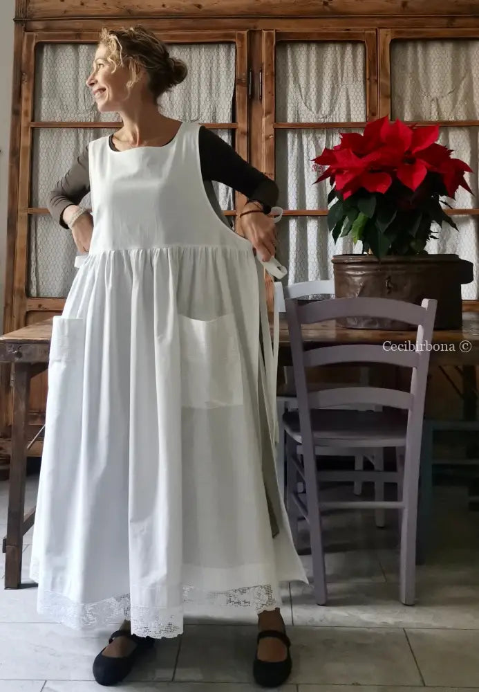 Grembiule lungo da cucina con pizzo (Ref. 13) grembiule donna tessuti antichi