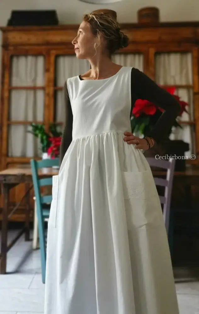 Grembiule lungo da cucina con pizzo (Ref. 13) grembiule donna tessuti antichi