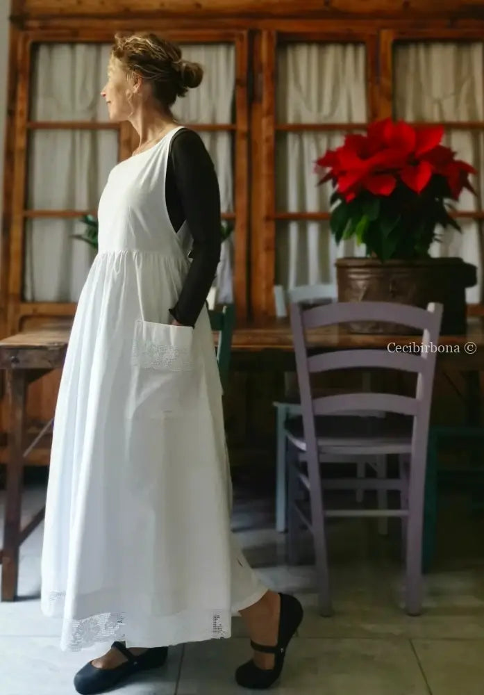 Grembiule lungo da cucina con pizzo (Ref. 13) grembiule donna tessuti antichi