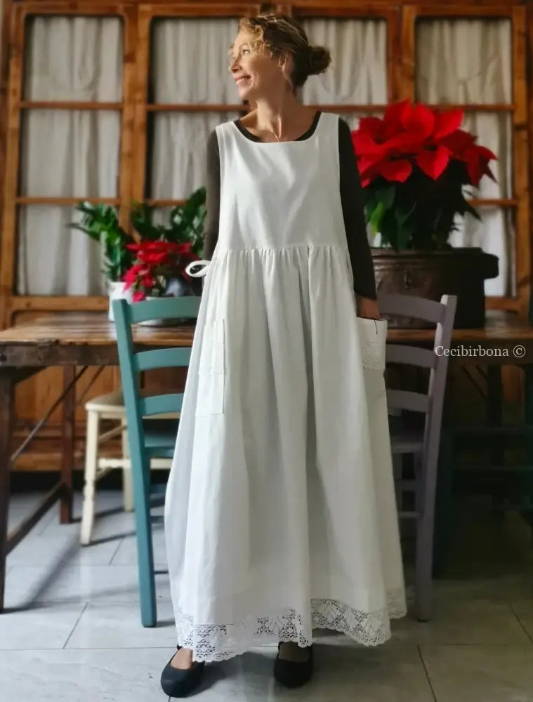 Grembiule lungo da cucina con pizzo (Ref. 14) grembiule donna tessuti antichi