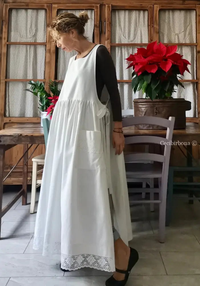 Grembiule lungo da cucina con pizzo (Ref. 14) grembiule donna tessuti antichi