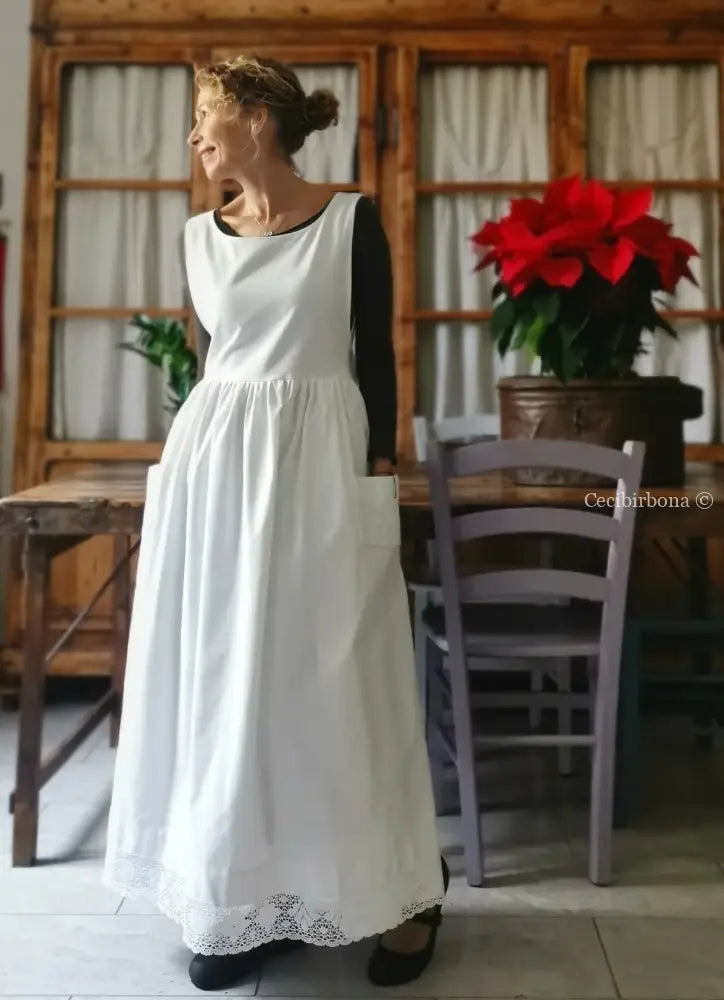 Grembiule lungo da cucina con pizzo (Ref. 14) grembiule donna tessuti antichi