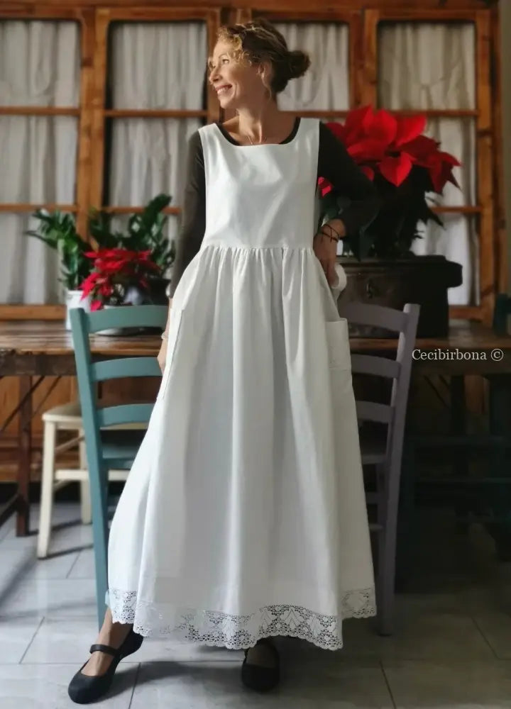 Grembiule lungo da cucina con pizzo (Ref. 14) grembiule donna tessuti antichi