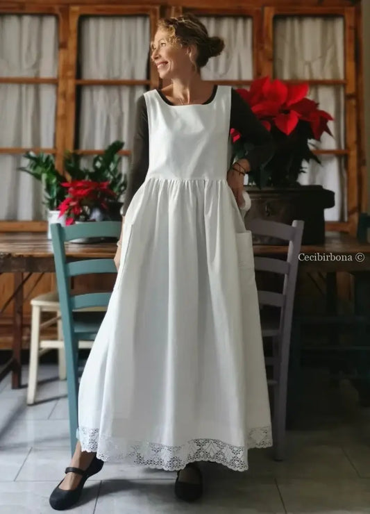 Grembiule lungo da cucina con pizzo (Ref. 14) grembiule donna tessuti antichi