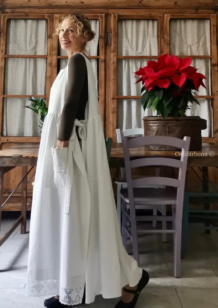 Grembiule lungo da cucina con pizzo (Ref. 14) grembiule donna tessuti antichi
