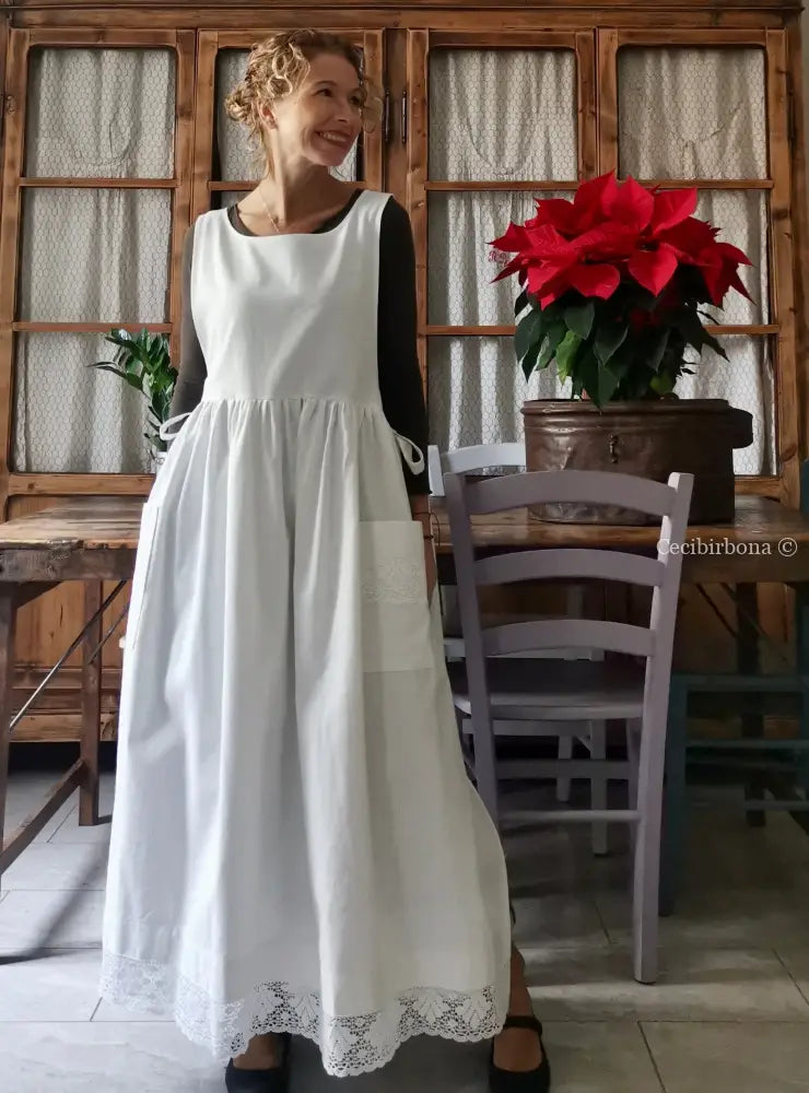 Grembiule lungo da cucina con pizzo (Ref. 14) grembiule donna tessuti antichi