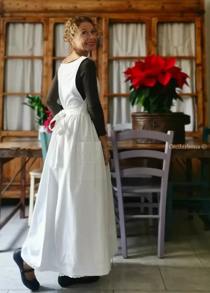 Grembiule lungo da cucina con pizzo (Ref. 14) grembiule donna tessuti antichi