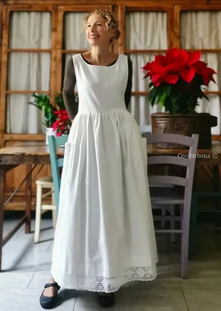 Grembiule lungo da cucina con pizzo (Ref. 14) grembiule donna tessuti antichi