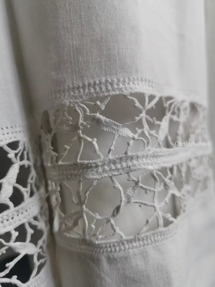 Grembiule lungo in lino antico con tramezzo di pizzo (Ref. 143) grembiule donna tessuti antichi