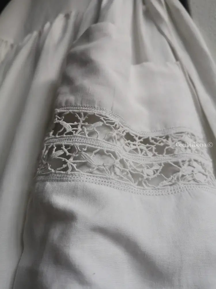 Grembiule lungo in lino antico con tramezzo di pizzo (Ref. 143) grembiule donna tessuti antichi