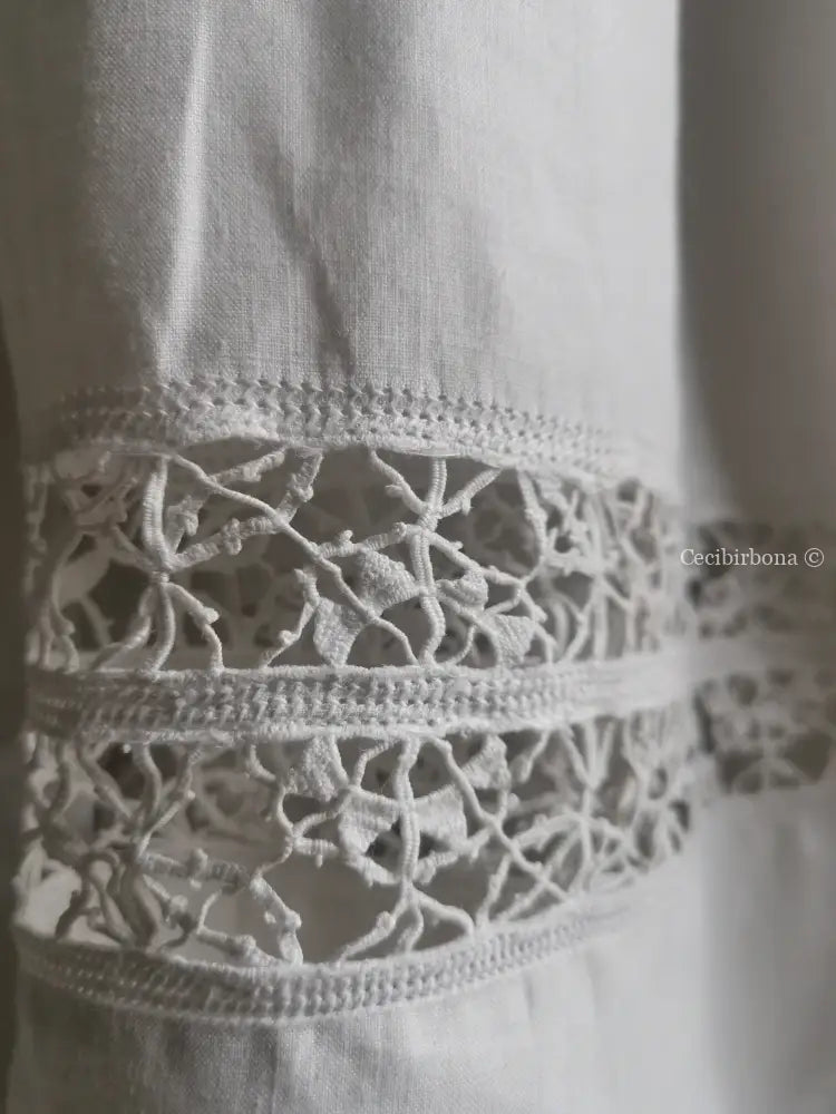 Grembiule lungo in lino antico con tramezzo di pizzo (Ref. 143) grembiule donna tessuti antichi