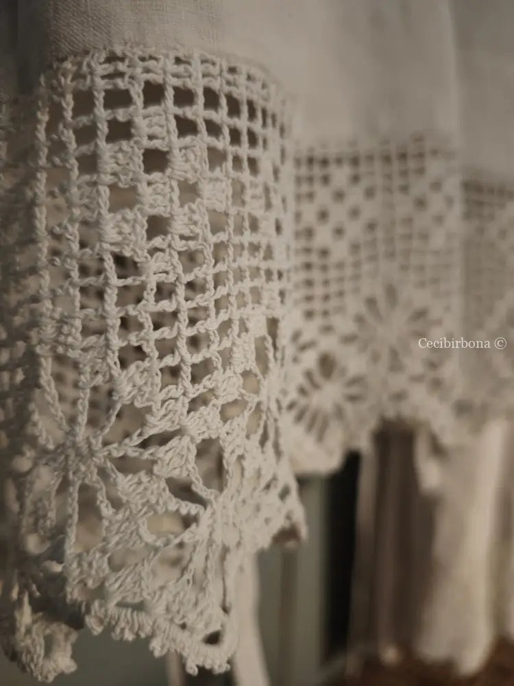 Grembiule lungo in lino con balza all’uncinetto (Ref. 185) grembiule donna tessuti antichi