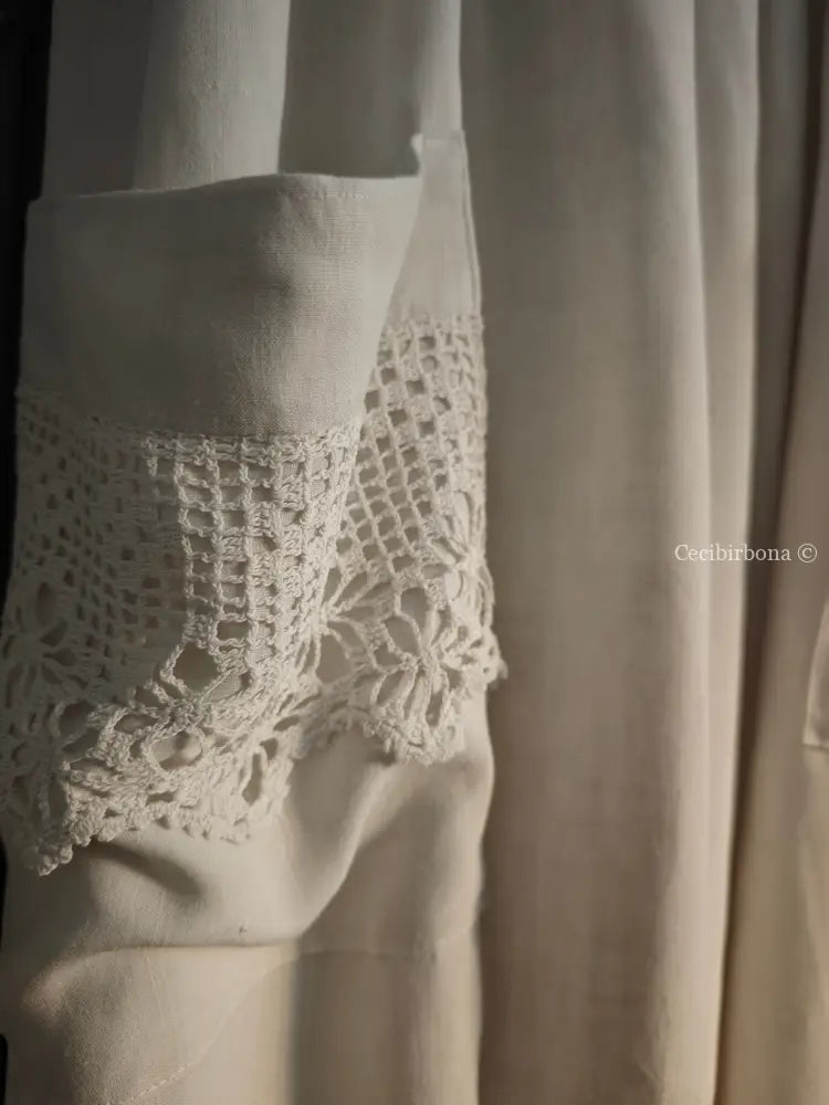 Grembiule lungo in lino con balza all’uncinetto (Ref. 185) grembiule donna tessuti antichi