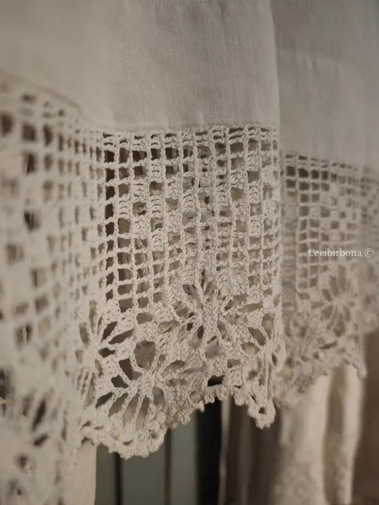 Grembiule lungo in lino con balza all’uncinetto (Ref. 185) grembiule donna tessuti antichi