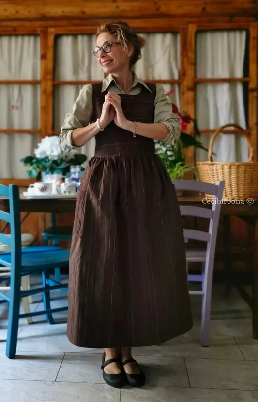 Grembiule marrone scuro rigato (Ref. 494) grembiule donna tessuti moderni