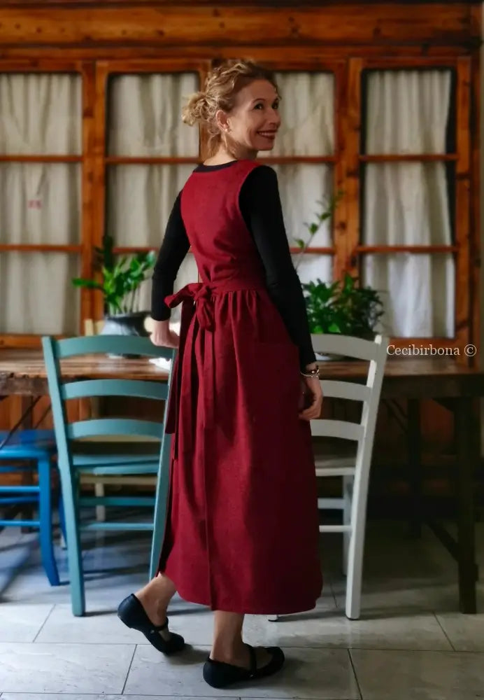 Grembiule mélange rosso scuro (Ref. 367) grembiule donna tessuti moderni