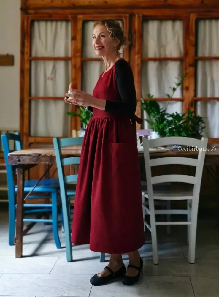Grembiule mélange rosso scuro (Ref. 367) grembiule donna tessuti moderni