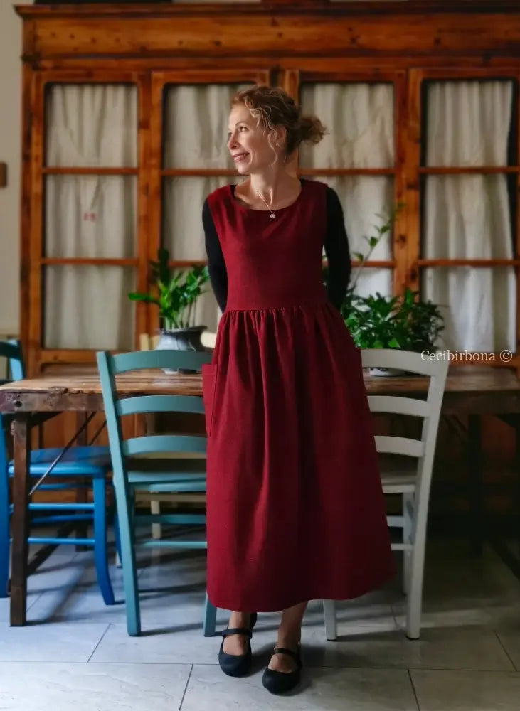 Grembiule mélange rosso scuro (Ref. 367) grembiule donna tessuti moderni