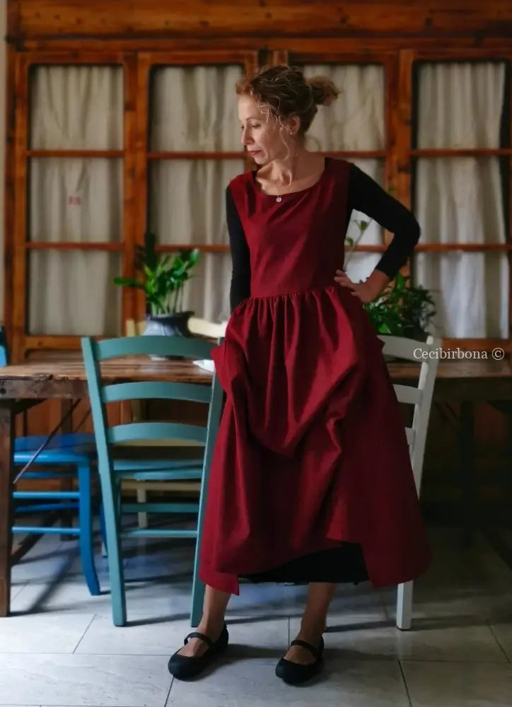 Grembiule mélange rosso scuro (Ref. 367) grembiule donna tessuti moderni