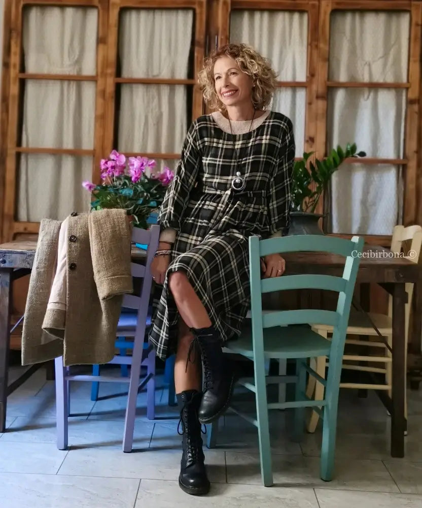 Grembiule mod. Kimono in lana tartan abito donna