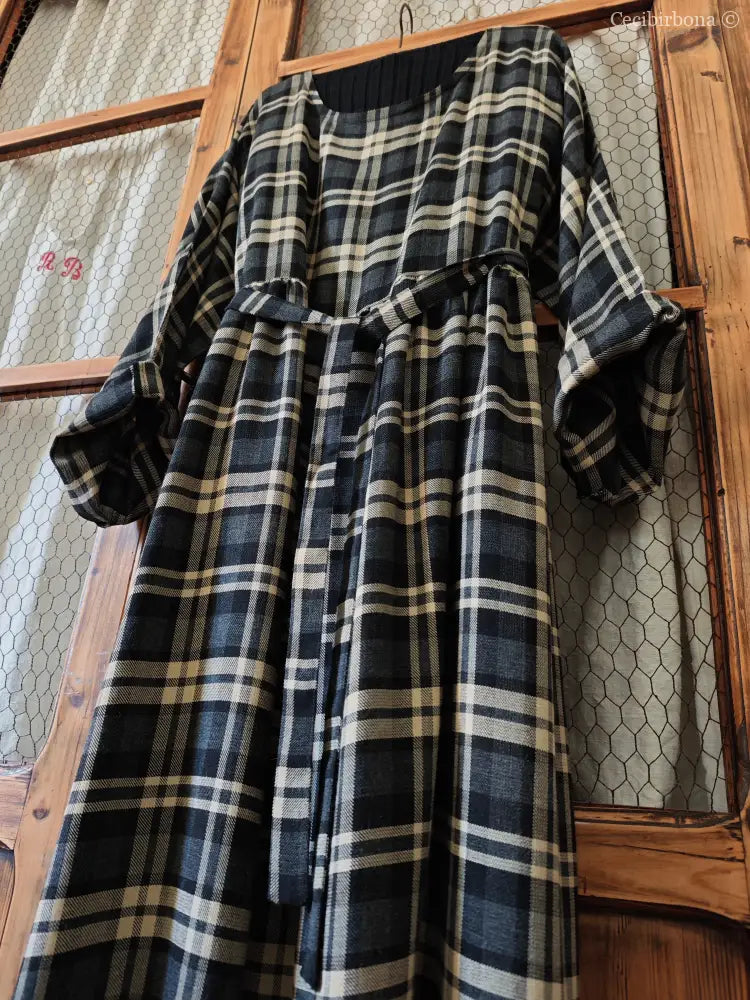 Grembiule mod. Kimono in lana tartan abito donna