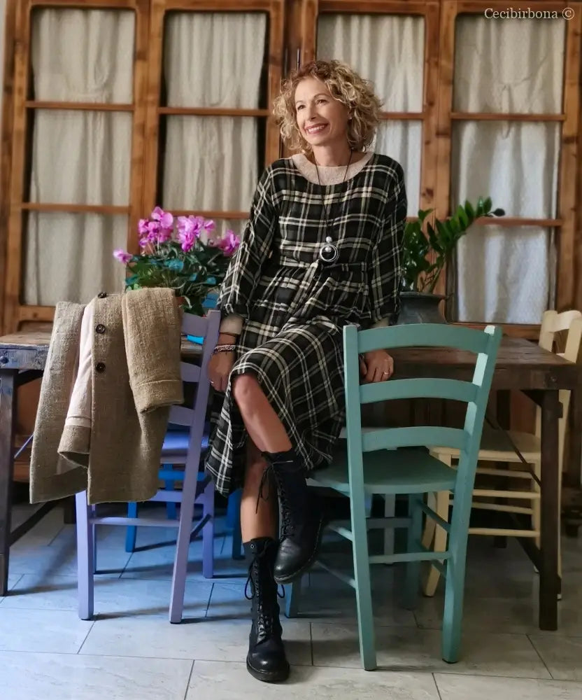 Grembiule mod. Kimono in lana tartan abito donna