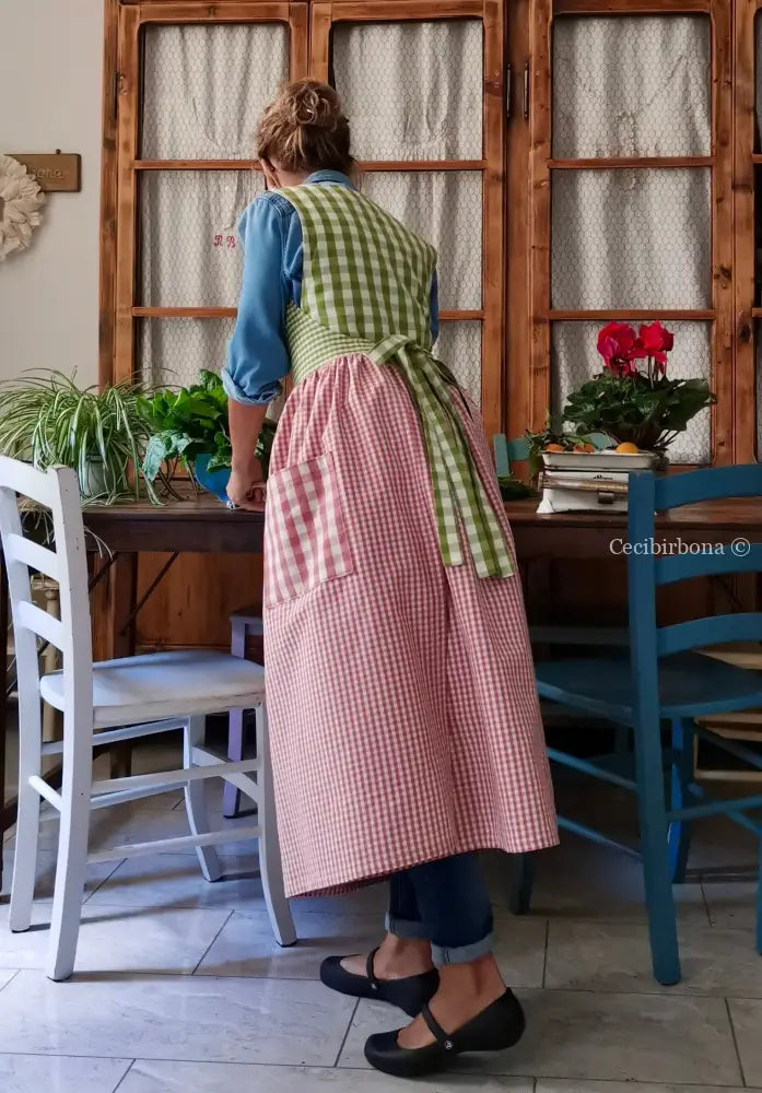 Grembiule patchwork a quadri verdi e rosa (Ref. 448) grembiule donna tessuti moderni