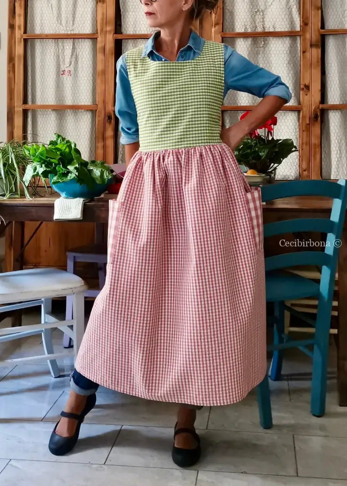 Grembiule patchwork a quadri verdi e rosa (Ref. 448) grembiule donna tessuti moderni