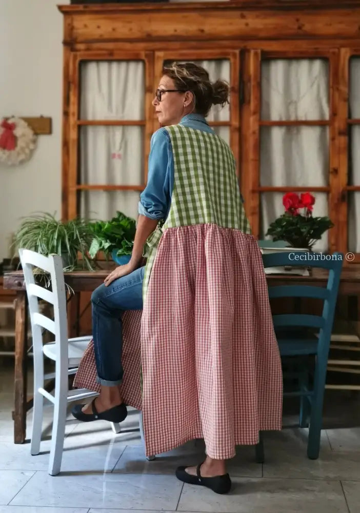 Grembiule patchwork a quadri verdi e rosa (Ref. 448) grembiule donna tessuti moderni