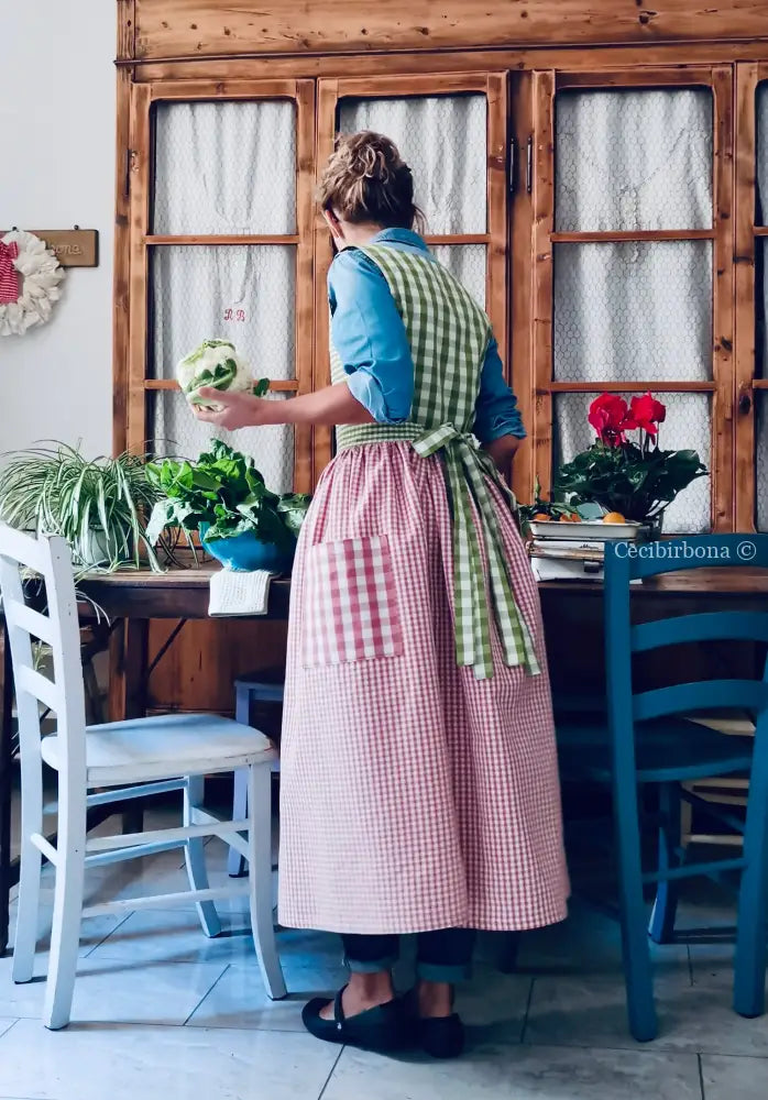 Grembiule patchwork a quadri verdi e rosa (Ref. 448) grembiule donna tessuti moderni