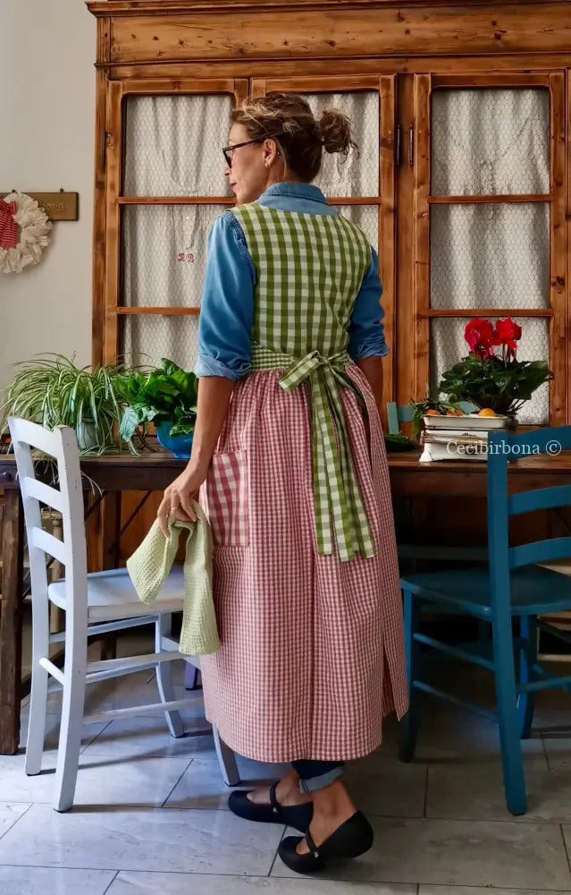 Grembiule patchwork a quadri verdi e rosa (Ref. 448) grembiule donna tessuti moderni