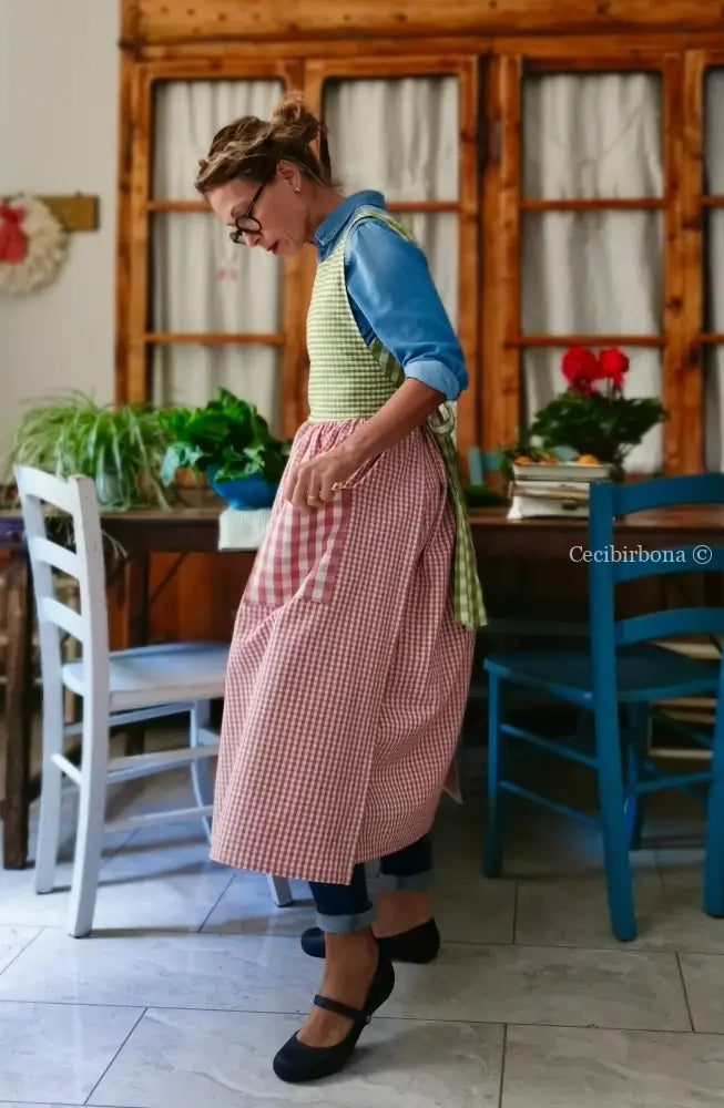 Grembiule patchwork a quadri verdi e rosa (Ref. 448) grembiule donna tessuti moderni