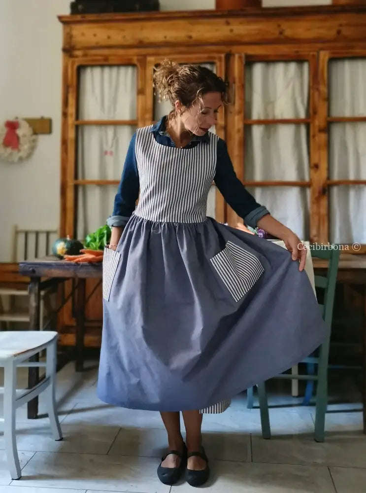 Grembiule patchwork in cotone blu/righe (Ref. 440) grembiule donna tessuti moderni