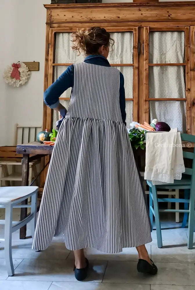 Grembiule patchwork in cotone blu/righe (Ref. 440) grembiule donna tessuti moderni