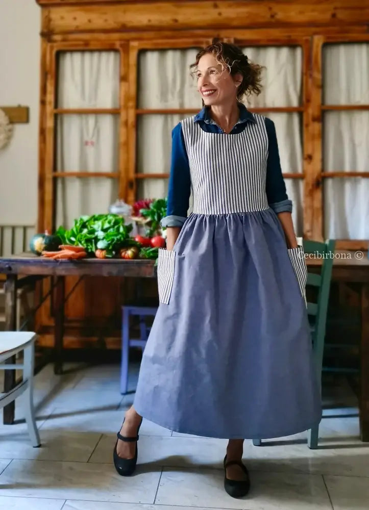 Grembiule patchwork in cotone blu/righe (Ref. 440) grembiule donna tessuti moderni