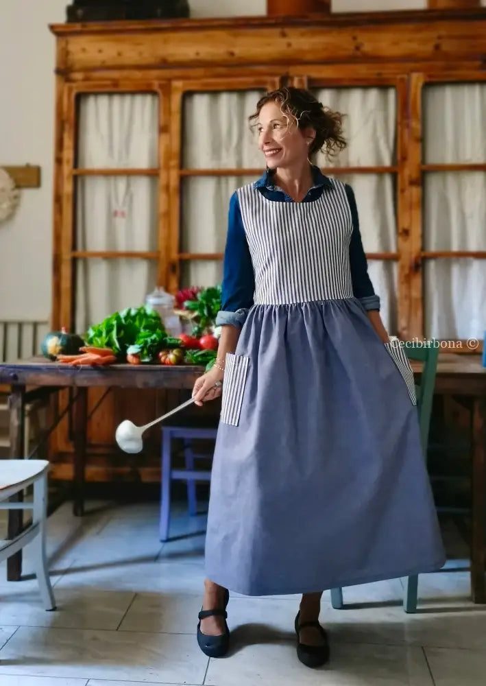 Grembiule patchwork in cotone blu/righe (Ref. 440) grembiule donna tessuti moderni