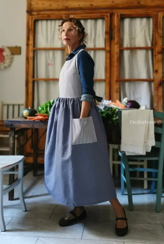 Grembiule patchwork in cotone blu/righe (Ref. 440) grembiule donna tessuti moderni